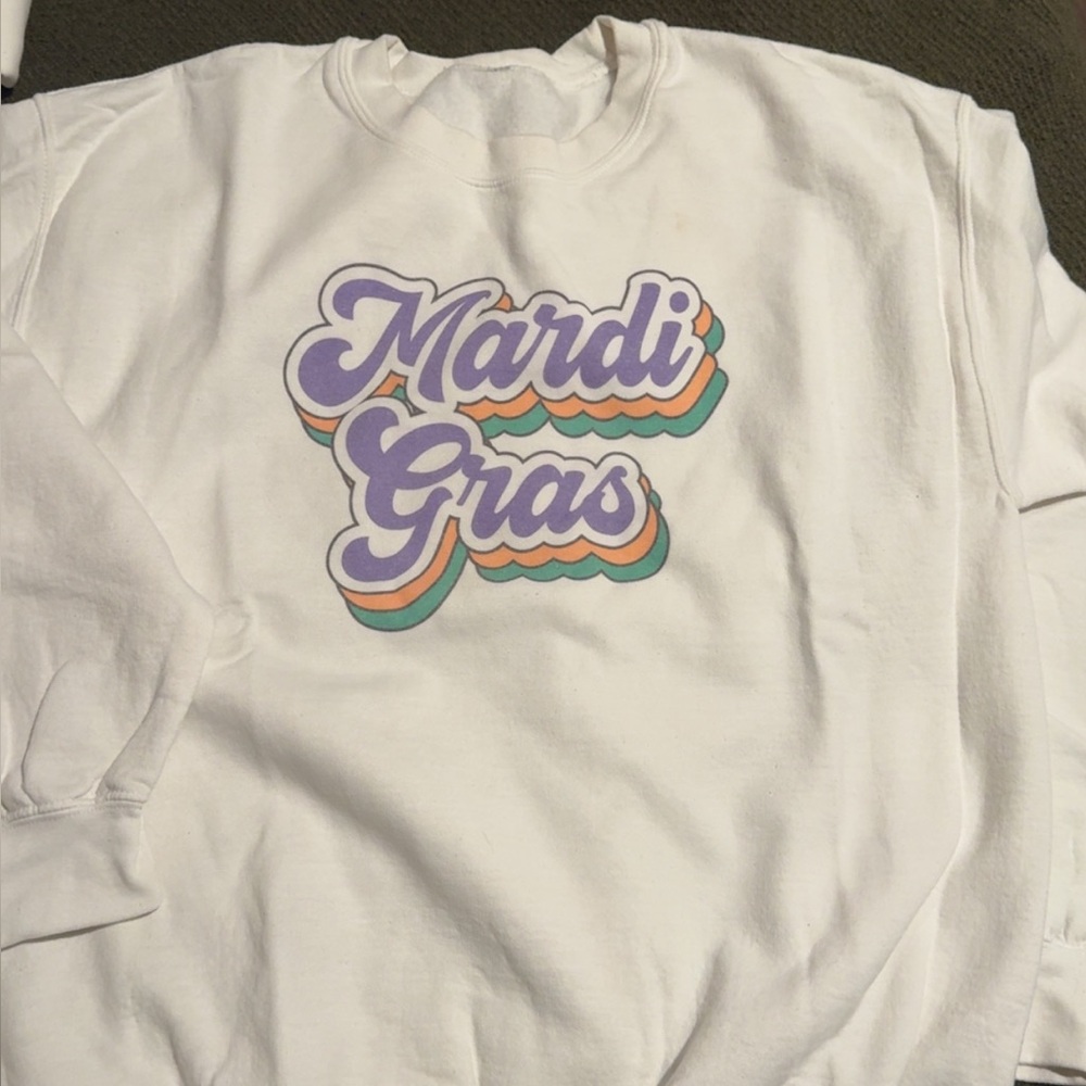 Gildan White Mardi Gras Sweater